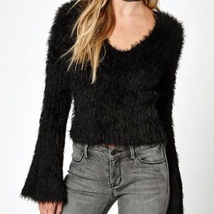 LA Hearts Fuzzy Bell-Sleeve top